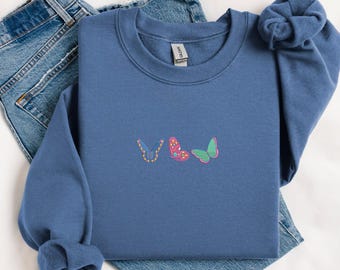 Embroidered Vintage Butterfly Sweatshirt, Cottagecore Aesthetic Shirt, Gift For Her, Nature Lover Tee, Boho Clothing, Botanical Outfit