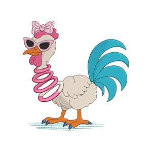 Funny Chicken Embroidery Design, Cool Chicken with Sunglasses Machine Embroidery File, Farm Animal Stitch, 7 Sizes, Digital Download