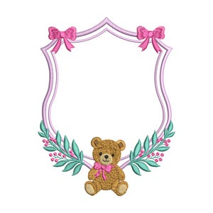 Bear Crest Embroidery Design Baby Banner Crest Frame Embroidery File Newborn Birthday Frame DST Wedding Crest Frame Embroidery