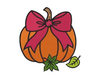 Coquette Pumpkin Embroidery File design, Pumpkin Bow Autumn Embroidery, Fall, Thanksgiving Design for Baby, Mini Machine embroidery