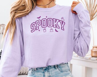 Embroidered Spooky Ghost Shirt, Comfort Colors Halloween Tee, USA Made