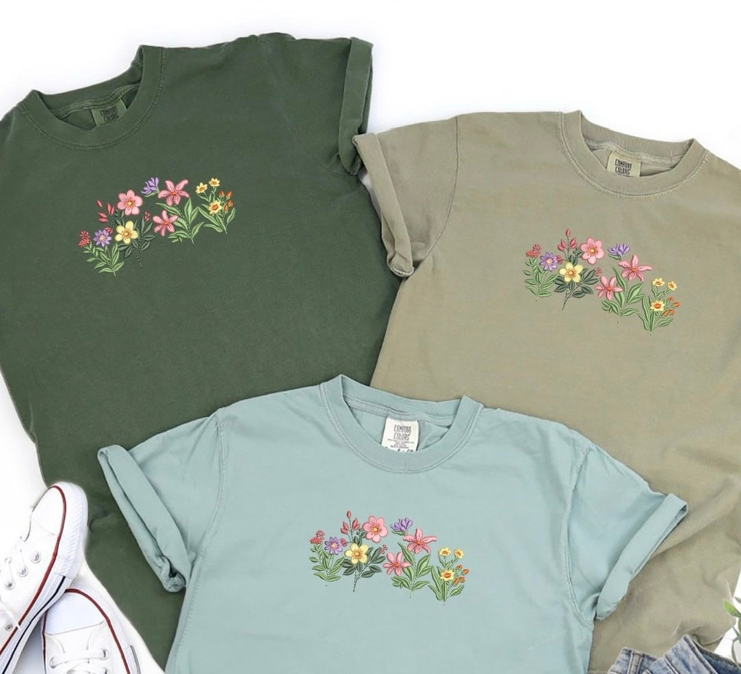 Embroidered Comfort Colors Wildflower, Crewneck Wildflower Tshirt ...
