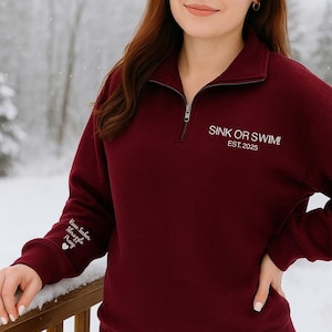 Custom Embroidered Sweatshirt Quarter Zip Pullover Personalized Gif Custom Text Personalized Monogram Name, MADE IN USA