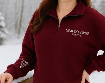 Custom Embroidered Quarter Zip Sweatshirt, Personalized Monogram, Made in USA