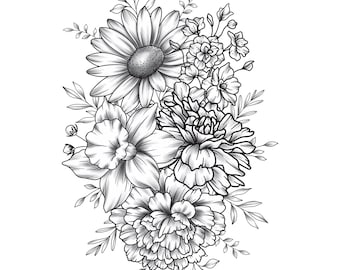 Custom Birth Flower Bouquet Tattoo Birth Month Flower Tattoo Family Custom Tattoo Grandma Garden Personalized Tattoo Design Digital Download