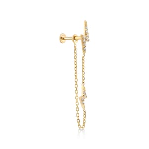 14K Solid Gold Piercing with Chain - Elegant Helix and Cartilage Jewelry