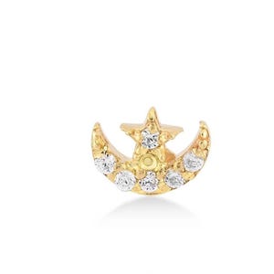 14K Gold Moon and Star Piercing | Dainty Celestial Tragus Stud with Screwback | Tiny Helix Jewelry