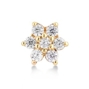 14K Gold Diamond Flower Stud | Cluster Piercing Earring | Floral Helix or Lobe Jewelry | Dainty Diamond Cluster