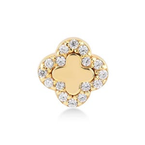 14K Gold Quatrefoil Diamond Stud | Dainty Piercing Earring | Real Gold Cartilage Jewelry | Luxury Tiny Helix Screw Back
