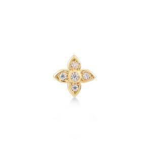 14K Solid Gold Flower Diamond Stud | Dainty Cartilage Piercing | Real Gold Helix Earring | Tiny Floral Piercing Jewelry
