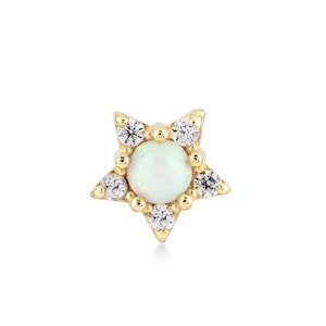 14K Gold Opal Stern Knorpel Ohrstecker - Zierliche Helix Ohrring mit Cubic Zirkonia, Minimalist Piercing Schmuck