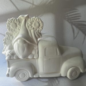 CLEARANCE  4270 Sunflower Gnome for Pickup 5.5”T x 5.5”W and 5 truck options, trailer, market cart, Choo Choo  or lid only - Paint Your Own