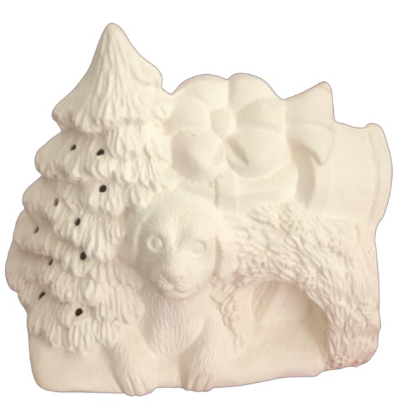 CLEARANCE 4256 Christmas w/Dog for Pickup 4”T x 4.75”W  - Pickup sold separately - Paint Your Own Adorable Ceramic Keepsake