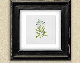 Green Floral Watercolor Wall Art.  Botanical Painting on Cotton Paper. 8x 8 in.