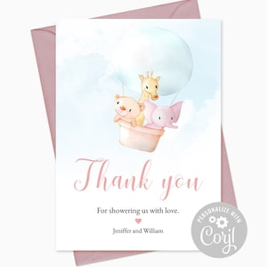 Editable Little Animals Baby Shower Thank You Card. Baby Animals. Baby Shower Card. Easter. Instant Download Template.