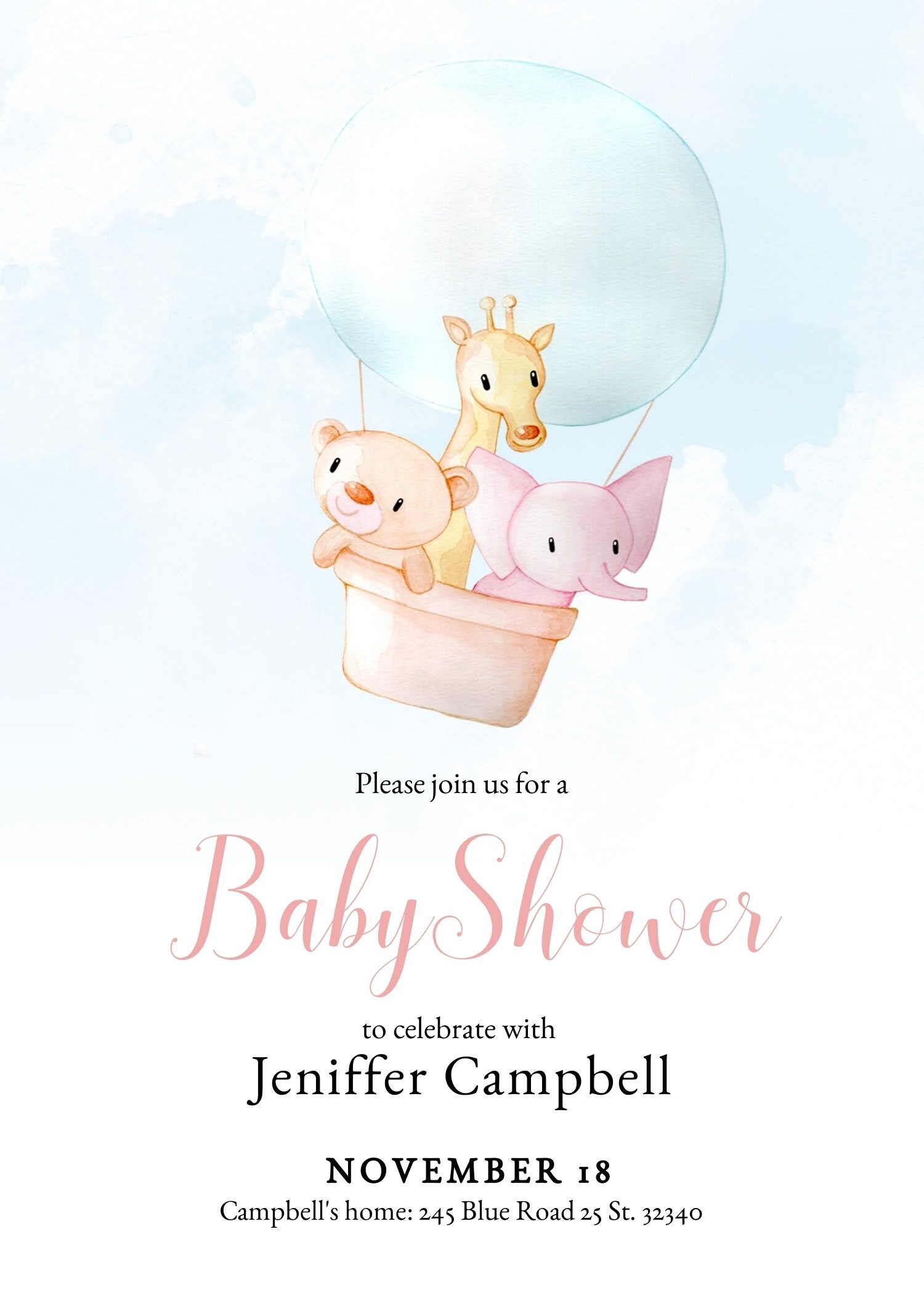 Editable Little Animals Baby Shower Invitation. Baby Animals Pink. Baby