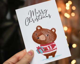 Christmas Bear Card | Printable, Editable (Digital File)