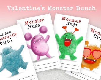 Monster Valentine's Day Cards, Cute Classroom Tags (Digital Download)