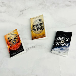 Handmade Readable Mini Books Set - Iron Flame, Fourth Wing, Onyx Storm Set - Rebecca Yarros - Home Decor, Gifts, or Collectibles