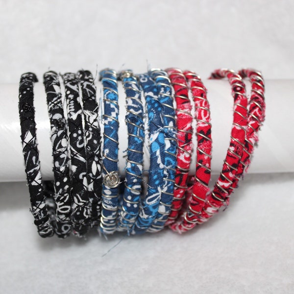 Boho Bandana fabric wrapped bracelets set of four