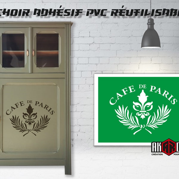 Cafe de Paris / Pochoir Adhésif PVC Réutilisable/ Vintage