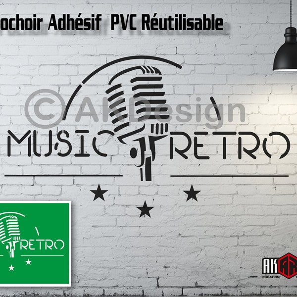 Retro/ Music RETRO/ Pochoir Adhésif PVC Réutilisable