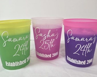 Custom Color Changing Party Cups | Personalized Birthday Favors, Reusable 16oz Vinyl Cups