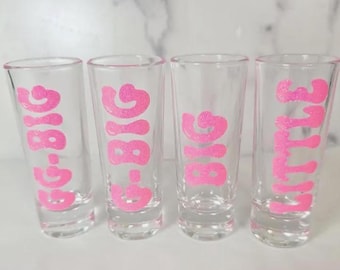 Personalized Glitter Shot Glasses | Sorority Big Little, Girls Trip Favors
