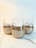 Personalized Wine Glasses, Custom Stemless Glitter Wine Glass, Friendsgiving Gifts, Wine Glasses Bachelorette Birthday Gift