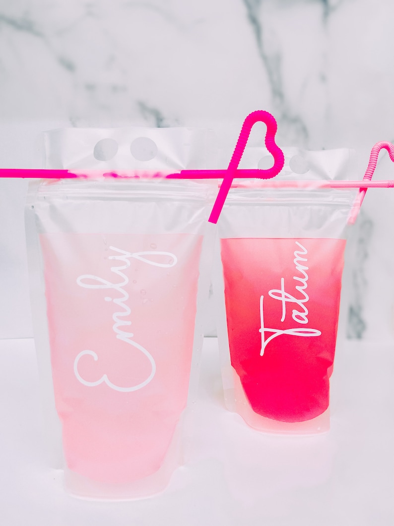 Drink Pouches Personalized Party Drink Pouch With Straw Etsy