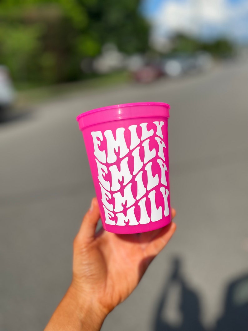 Personalized name party cups, custom reusable color changing frosted cups for bachelorette weekends, bridal showers, birthdays, vacations, and wedding favors.
