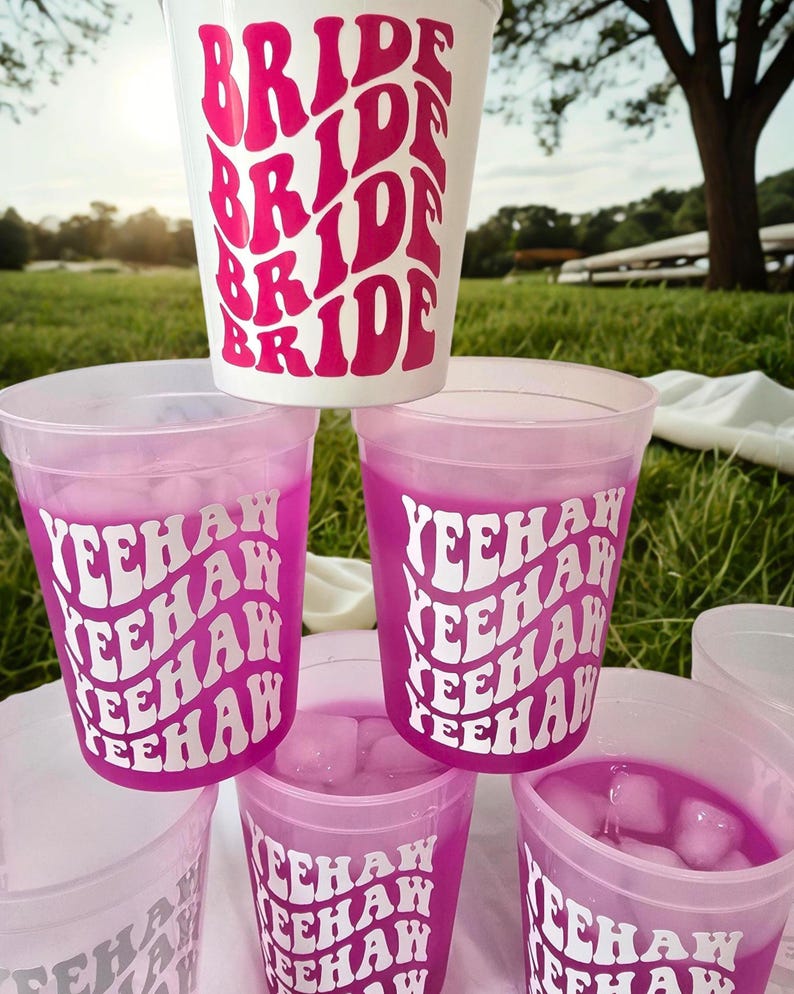 Personalized name party cups, custom reusable color changing frosted cups for bachelorette weekends, bridal showers, birthdays, vacations, and wedding favors.