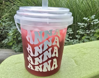 Custom Frosted 24 oz Cup with Lid & Straw | Reusable Bachelorette | Pool and Birthday Favors