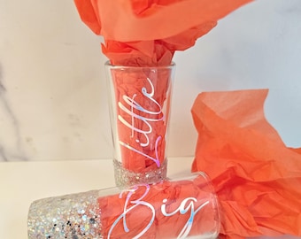 Sorority Big Little Shot Glass -- GLITTER: Sister Gift