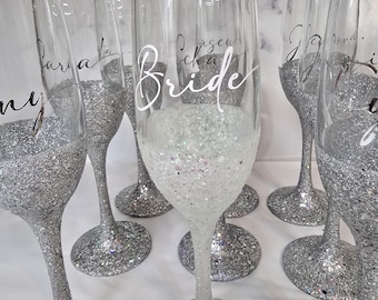 Personalized Glitter Champagne Flutes | Custom Wedding Toast Glasses