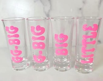 Personalized Glitter Shot Glasses | Sorority Big Little, Girls Trip Favors