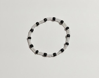 Handmade black and clear beaded stretch bracelet
