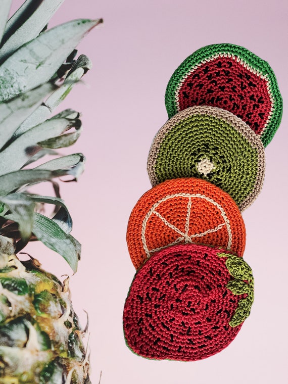 Handmade Crochet Fruit Coasters Set of 4
