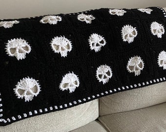 Made to Order! Crochet Blanket - Skull Blanket - Halloween Blanket - Soft blanket - Goth Decor - individual - lapghan - bulky blanket