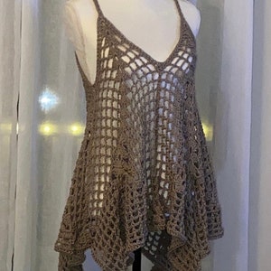 Ladies Crochet Tank Top Made to Order - Sharkbite Tunic - Lacy Tank Top - Summer Tank Top - Beach Cover - Plus Size Tank Top - Cotton Tunic