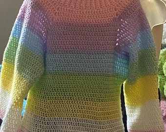 Crochet Children’s Sweater - Crew Neck - Crochet Sweater - Flair Sweater - Peplum Childrens Sweater