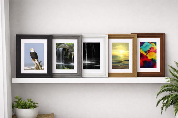 Black Grey Oak White Dark Oak Photo Picture Frames Wooden Effect Step Style 10x8, 12x10, A2, A3, A4 With White Mount Poster Frame Wall Art