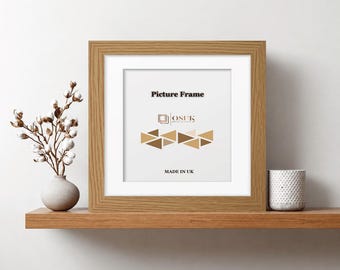Oak Square Photo Frame With Mounts - Oak Wooden Effect Square Picture Frames - Black/White/Ivory/Blue/Grey Mounts - Various Sizes