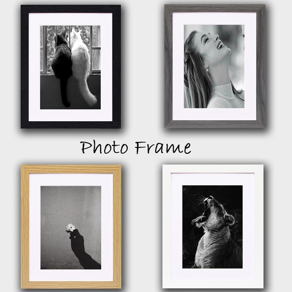 Black Grey Oak White Dark Oak Photo Picture Frame Wooden Effect 6x4, 7x5, 8x6, 9x7, 10x8, 12x10, A2, A3, A4 With White Mount