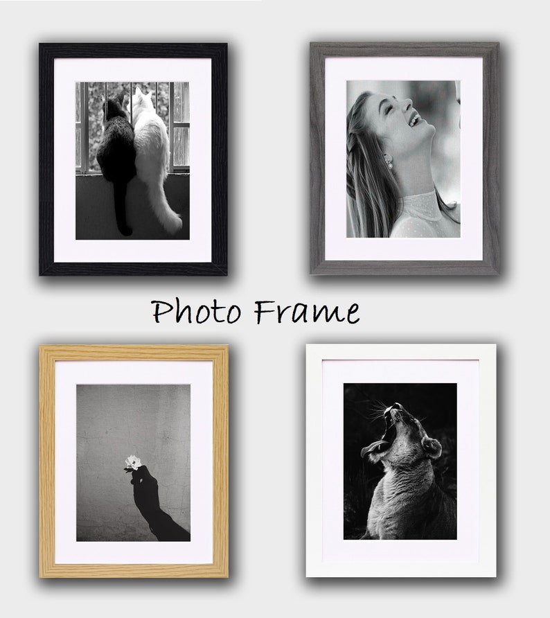 Black Grey Oak White Dark Oak Photo Picture Frame Wooden Effect 6x4, 7x5, 8x6, 9x7, 10x8, 12x10, A2, A3, A4 With White Mount