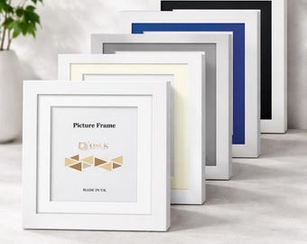Cadre photo carré blanc avec supports - Cadres pour affiches photo imitation bois en MDF (différentes tailles) à accrocher au mur - Décoration d'intérieur - Cadeaux de mariage