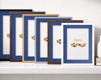 Handmade Thin Picture Frame With Blue Mount – Photo Poster Frames  Wall Display Frame Wall Art Home Decor Various Colours & Sizes Baby Gifts