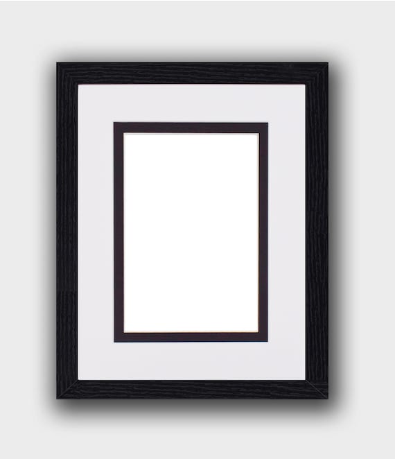 Cadre photo noir pour poster avec double passe-partout blanc, ivoire, noir,  gris et bleu -  France