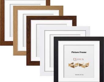 Square Oak Effect Photo Frame with White Mount – Black, Dark Oak, Walnut Options