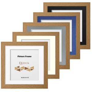 Oak Square Photo Frame With Mounts - Oak Wooden Effect Square Picture Frames - Black/White/Ivory/Blue/Grey Mounts - Various Sizes